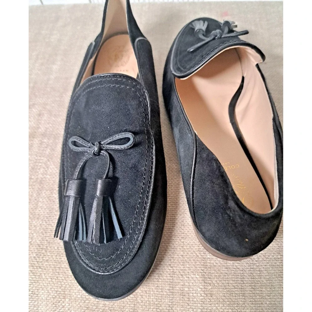 Cole‎ Haan Pinch Loafers Size 8.5 Black Suede  Tassel Slip-On Foldable Back
